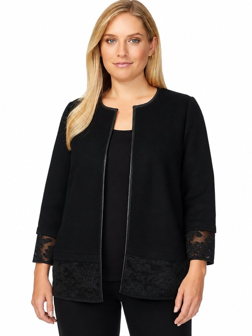 The Limited Black Lace Hem Jacket XS – Elegant Open Front Long Sleeve Blazer